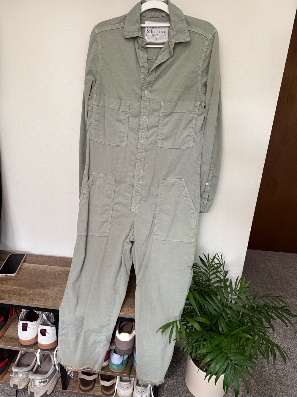 Frank & Eileen Sage Green Cotton Utility Jumpsuit
